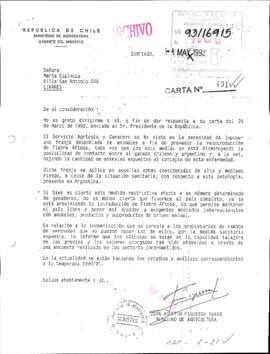 [Carta N° 431 del Ministerio de Agricultura por situación de María Espinoza]