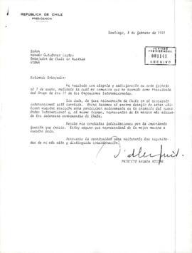 [Carta del Presidente Aylwin al Embajador de Chile en Austria, expresando su felicidad por asunción como Presidente del  Grupo de los 77 de los Organismos Internacionales].