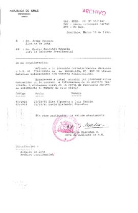 [Oficio  Gab. Pres. Ord. N° 1107 de Jefe de Gabinete Presidencial, remite copia de carta que se indica]