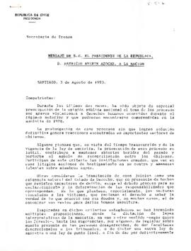 Mensaje de S.E. el Presidente de la República, D. Patricio Aylwin Azocar, a la Nación