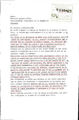 [Carta de la Unión Comunal de Juntas de Vecinos de la Comuna de Cerrillos dirigida al Presidente Patricio Aylwin]