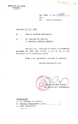 [Remite carta y antecedentes de doña Rosa Torres a Ministro de Justicia]