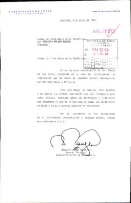 Carta de Carabineros de Chile agradeciendo la invitación del gobierno a la canonización de Sor Teresa de los Andes