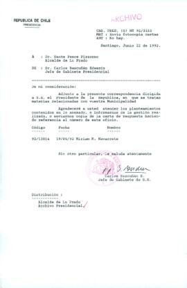[Carta del Jefe de Gabinete de la Presidencia a Alcalde de Lo Prado]