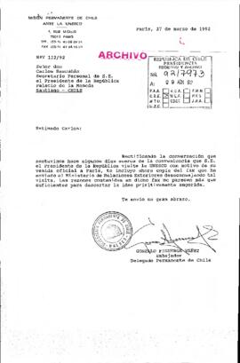 [Mensaje de la Misión Permanente de Chile ante la Unesco dirigido al Jefe de Gabinete Presidencial]
