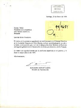 [Carta del Ministro de Hacienda recién designado Eduardo Aninat]