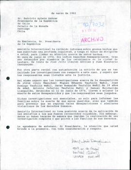 [Carta de un miembro de Amnistía Internacional, solicita investigar desaparición de mapuches durante la dictadura]