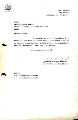 Carta  remitida a la I. Municipalidad de Santiago