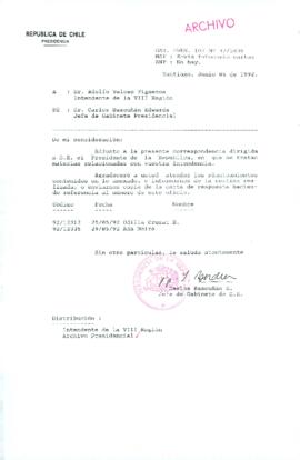 [Carta del Jefe de Gabinete de la Presidencia a Intendente de la VIII Región]