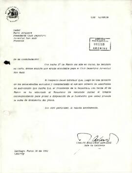 [Carta de respuesta del Jefe de Gabinete Presidencial al Presidente Club Deportivo Juventud San Raúl]