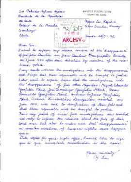 [Carta de opinión sobre detenidos desaparecidos dirigida al Presidente Patricio Aylwin]