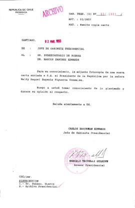 [Oficio  Gab. Pres. Ord. N° 0961 de Jefe de Gabinete Presidencial, remite copia de carta que se indica]