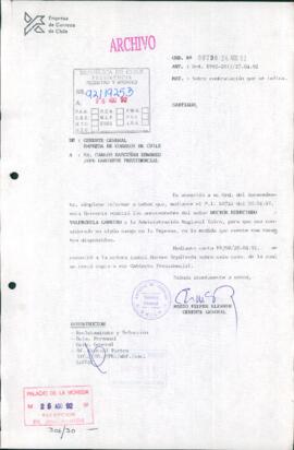 [Carta del Gerente General de Correos de Chile dirigida al Jefe de Gabinete Presidencial]