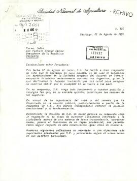 [Carta de la Sociedad Nacional de Agricultura sobre el Acuerdo de Complementación Económica suscrito con Argentina]