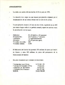 [Antecedentes del aluvión de junio en 1991 en la II Región de Antofagasta]
