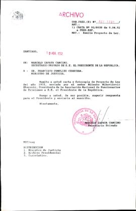 [Carta del Secretario Privado del Presidente de la República a Ministro de Justicia]