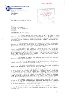 [Carta del Colegio Médico de Chile sobre proyecto de ley de salud municipalizada]