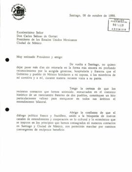 [Carta del S.E El Presidente Patricio Aylwin a Presidente de México ]