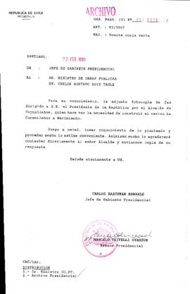[Oficio  Gab. Pres. Ord. N° 0828 de Jefe de Gabinete Presidencial, remite copia de carta que se indica]