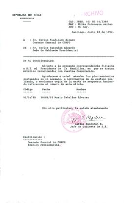 [Carta del Jefe de Gabinete de la Presidencia a Gerente General de CORFO]