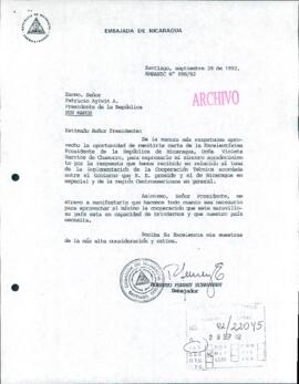 [Carta del Embajador de Nicaragua dirigida al Presidente Patricio Aylwin]