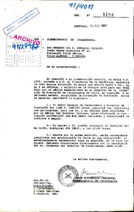 [Oficio de Subsecretario de Carabinero con respuesta al Sr. Ernesto González]