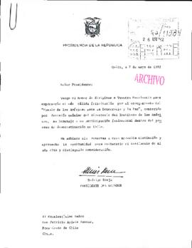 [Carta del Presidente de Ecuador dirigida al Presidente Patricio Aylwin]