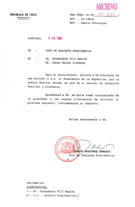 [Carta de Jefe de Gabinete de la Presidencia a Intendente de la VIII Región]