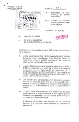[Carta del Ministerio de Minería informa sobre creación de "Sociedad Contractual Minería Abundancia" en la comuna de Antofagasta]