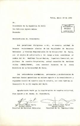 [Cartas de decanos de la Universidad de Talca dirigida al Presidente Aylwin]