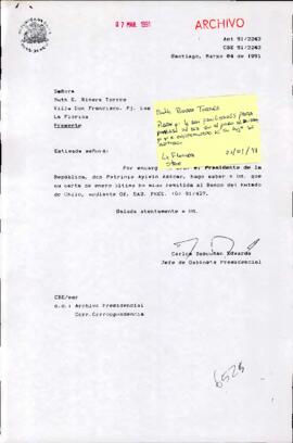 [Carta de respuesta de Jefe de Gabinete a la Sra. Ruth Rivera quien solicita facilidades para pagar dividendos]