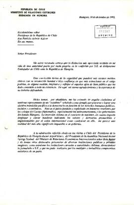 [Carta de renuncia de Manuel Sanhueza Cruz como embajador]