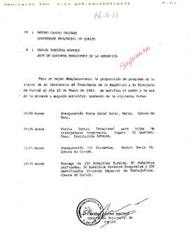 Programa modificado de la visita a Curicó el día 23 de Enero de 1993 [Suspendido]