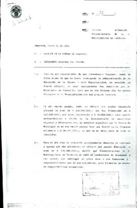 [Carta del Alcalde de Valdivia a Intendente X Región sobre situación presupustaria]