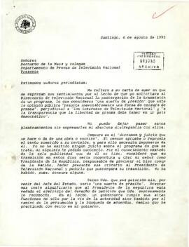 [Carta del Presidente Patricio Aylwin Azócar dirigida a Bernardo de la Maza y colegas]