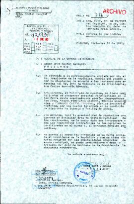 [Copia carta de respuesta del Alcalde de Carahue dirigida al Sr. José Castro]