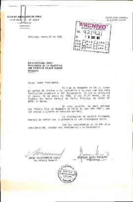 [Carta de invitación del Club de Abogados de Chile a su 30° aniversario]