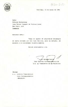 [Carta del Jefe de Correspondencia del Presidente de la República al Juez del Tercer Juzgado de Policía Local]