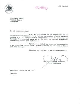 [Carta del Jefe de Gabinete de la Presidencia a diputado Carlos Dupré]
