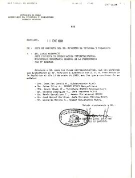[Fax: Lista de acompañantes a audiencia con S.E El Presidente de la República, D. Patricio Aylwin Azócar, 12 de enero de 1993