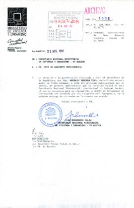 [Oficio del Secretario Regional Ministerial de Vivienda y Urbanismo de Valparaíso dirigido al Jefe de Gabinete Presidencial]