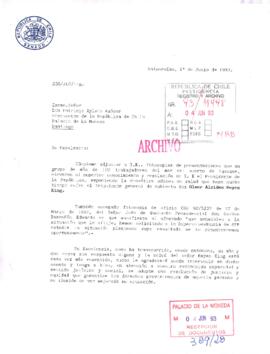 [Carta del Senador Julio Lagos por caso de Olmer Reyes para pedir una pensión de gracia]