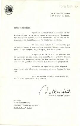 [Carta del Presidente Aylwin al Chairman de "American Society", agradeciendo felicitaci...