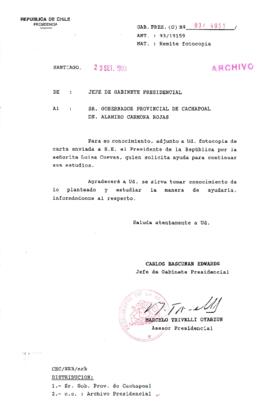[Oficio  Gab. Pres. Ord. N° 4951 de Jefe de Gabinete Presidencial, remite copia de carta que se indica]