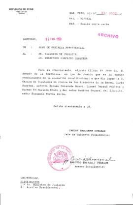 [Oficio  Gab. Pres. Ord. N° 0533  de Jefe de Gabinete Presidencial, remite copia de carta que se indica]