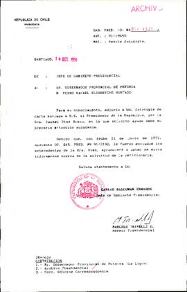 [Oficio del Jefe de Gabinete Presidencial dirigido al Gobernador Provincial de Petorca, Sr. Pedro Elissetche]