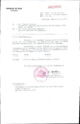 [Carta del Jefe de Gabinete de la Presidencia a SEREMI de Vivienda IV Región]