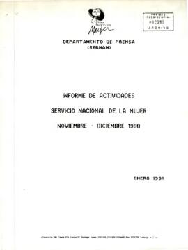 Informe de actividades Servicio Nacional de la Mujer Noviembre-Diciembre de 1990