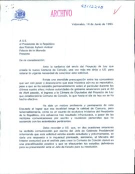 [Carta del Diputado Raúl Urrutia Ávila sobre creación de la comuna de Concón]