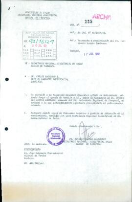 [Oficio del Secretario Regional Ministerial de Salud de la Región de Tarapacá referente a propuesta de construcción de Servicio de Psiquiatría Crónica]